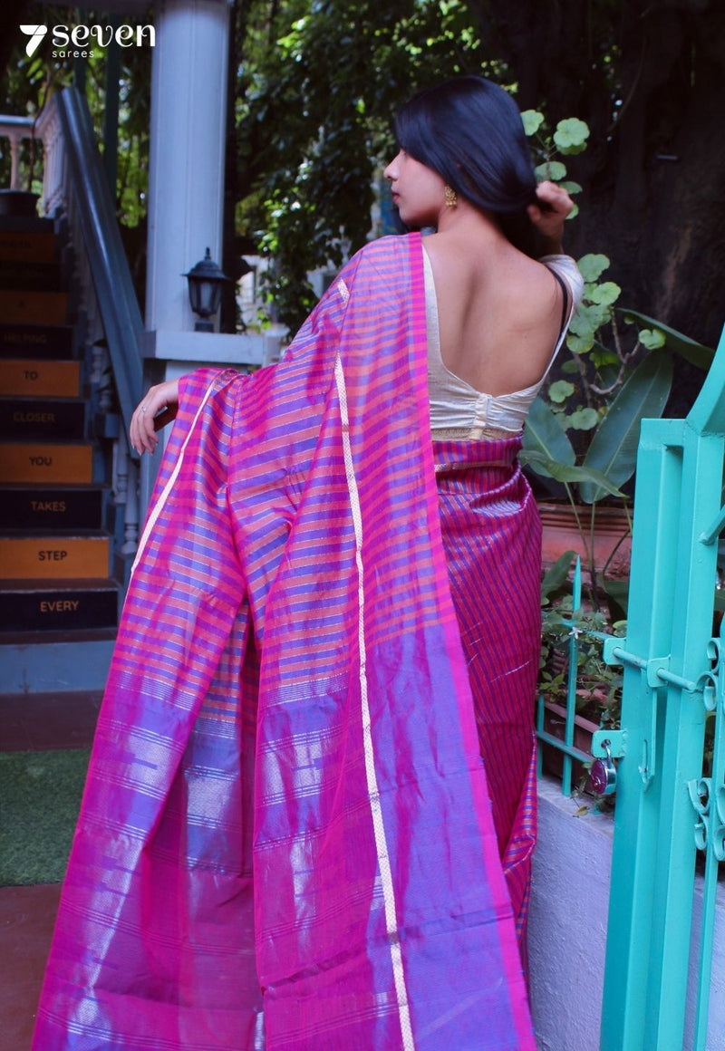Blush Clementine Signature Seven Handloom Pink Bangalore Vegan Silk Saree - Seven Sarees - Saree - Seven Sarees