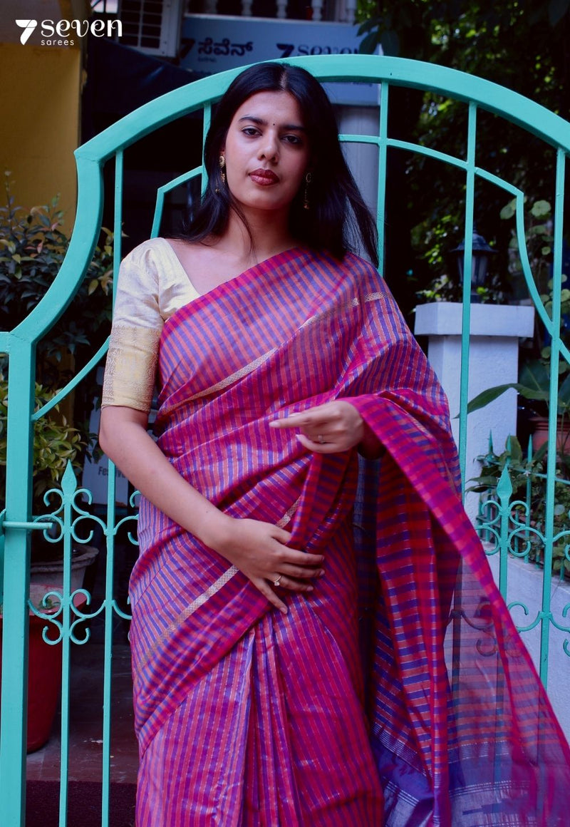 Blush Clementine Signature Seven Handloom Pink Bangalore Vegan Silk Saree - Seven Sarees - Saree - Seven Sarees