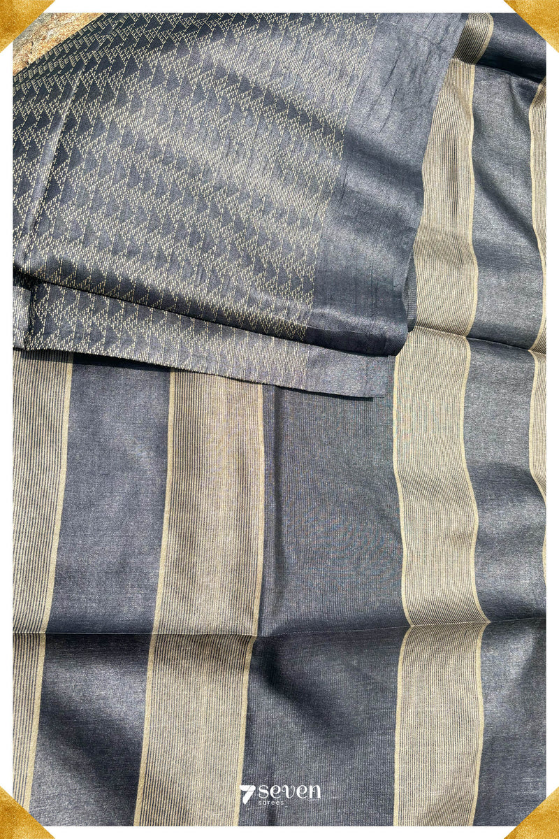 Bouganvilla Black Pure Kosa Silk Saree|Silk Mark Certified - Seven Sarees - Saree - Seven Sarees