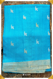 Bryony Chattisgarh Blue Pure Kosa Silk Saree|Silk Mark Certified - Seven Sarees - Saree - Seven Sarees