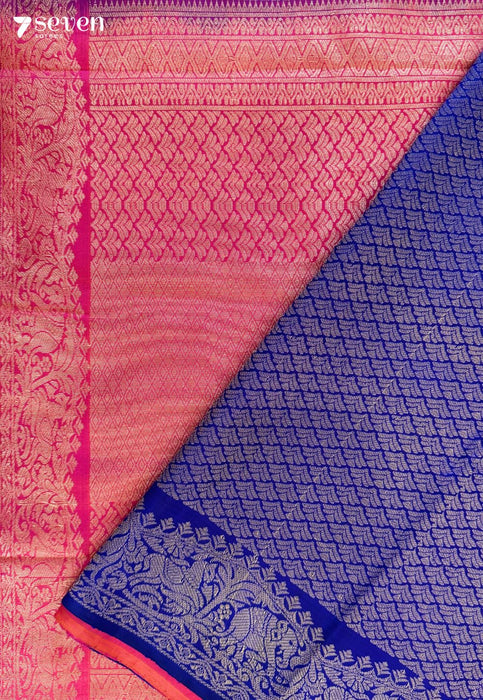 Butterfly Pea Flower Signature Seven Handloom Blue/Orange Bangalore Pure Silk Saree|Silk Mark Certified - Seven Sarees - Saree - Seven Sarees