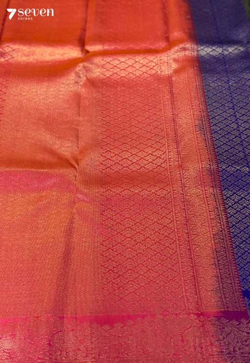 Butterfly Pea Flower Signature Seven Handloom Blue/Orange Bangalore Pure Silk Saree|Silk Mark Certified - Seven Sarees - Saree - Seven Sarees