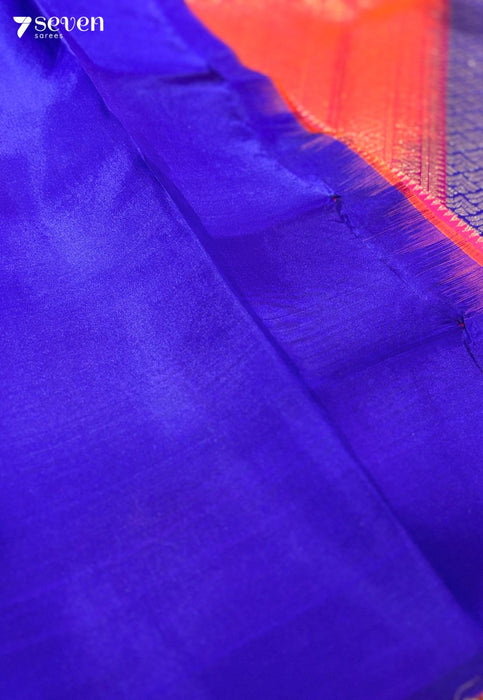 Butterfly Pea Flower Signature Seven Handloom Blue/Orange Bangalore Pure Silk Saree|Silk Mark Certified - Seven Sarees - Saree - Seven Sarees