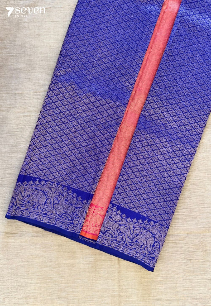 Butterfly Pea Flower Signature Seven Handloom Blue/Orange Bangalore Pure Silk Saree|Silk Mark Certified - Seven Sarees - Saree - Seven Sarees