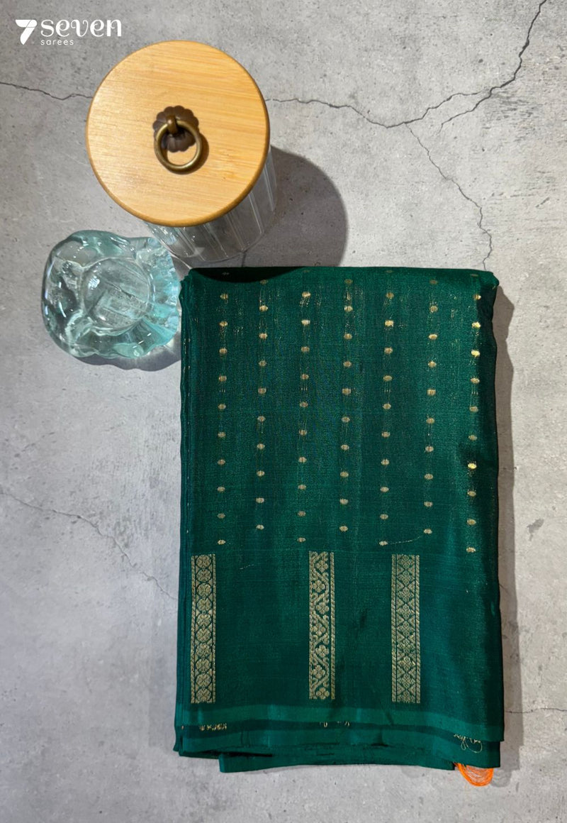 Butterfly Veil Signature Seven Handloom Green Bangalore Pure Silk Cotton Saree - Seven Sarees - Saree - Seven Sarees