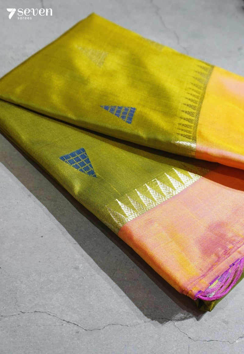 Cantaloupe Signature Seven Handloom Green Bangalore Pure Silk Saree|Silk Mark Certified - Seven Sarees - Saree - Seven Sarees