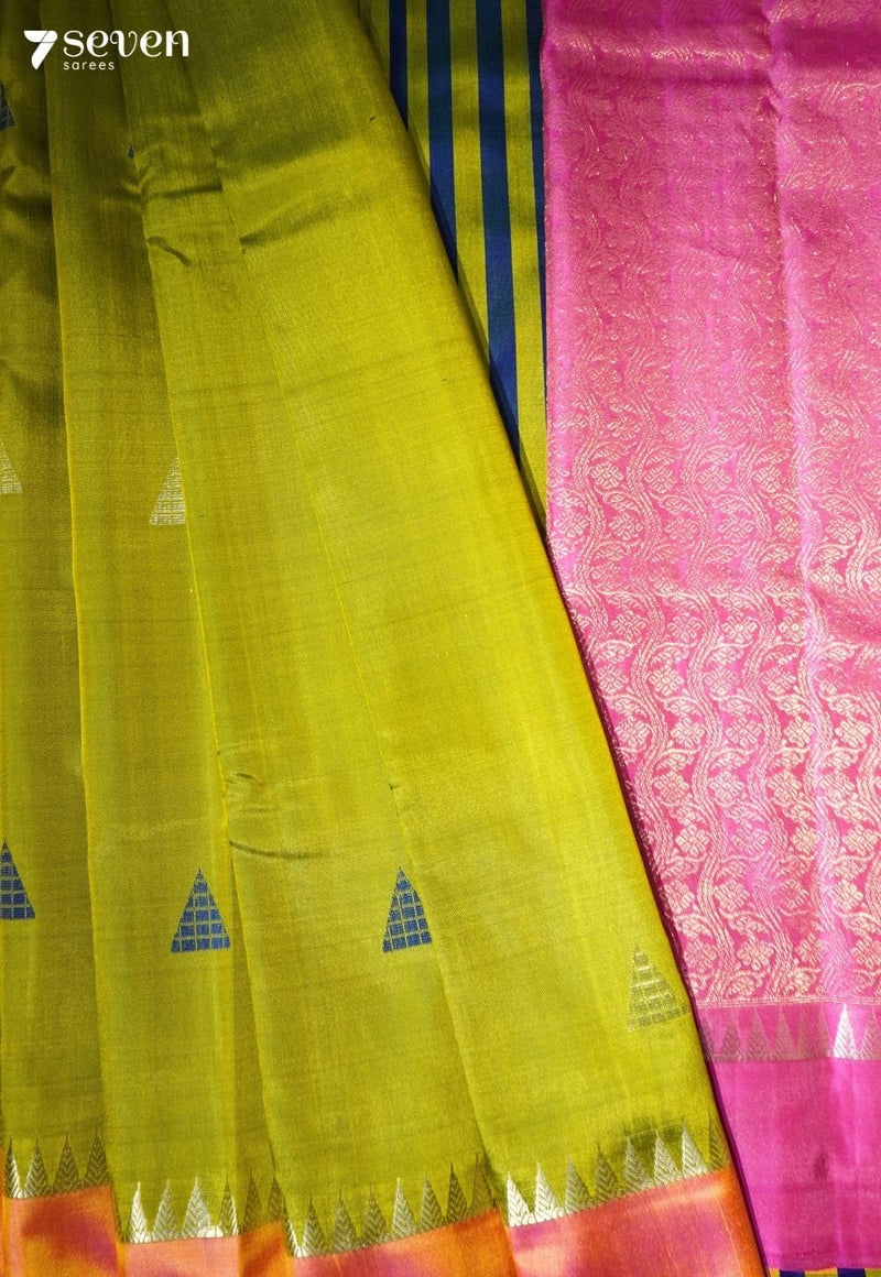 Cantaloupe Signature Seven Handloom Green Bangalore Pure Silk Saree|Silk Mark Certified - Seven Sarees - Saree - Seven Sarees