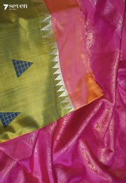 Cantaloupe Signature Seven Handloom Green Bangalore Pure Silk Saree|Silk Mark Certified - Seven Sarees - Saree - Seven Sarees