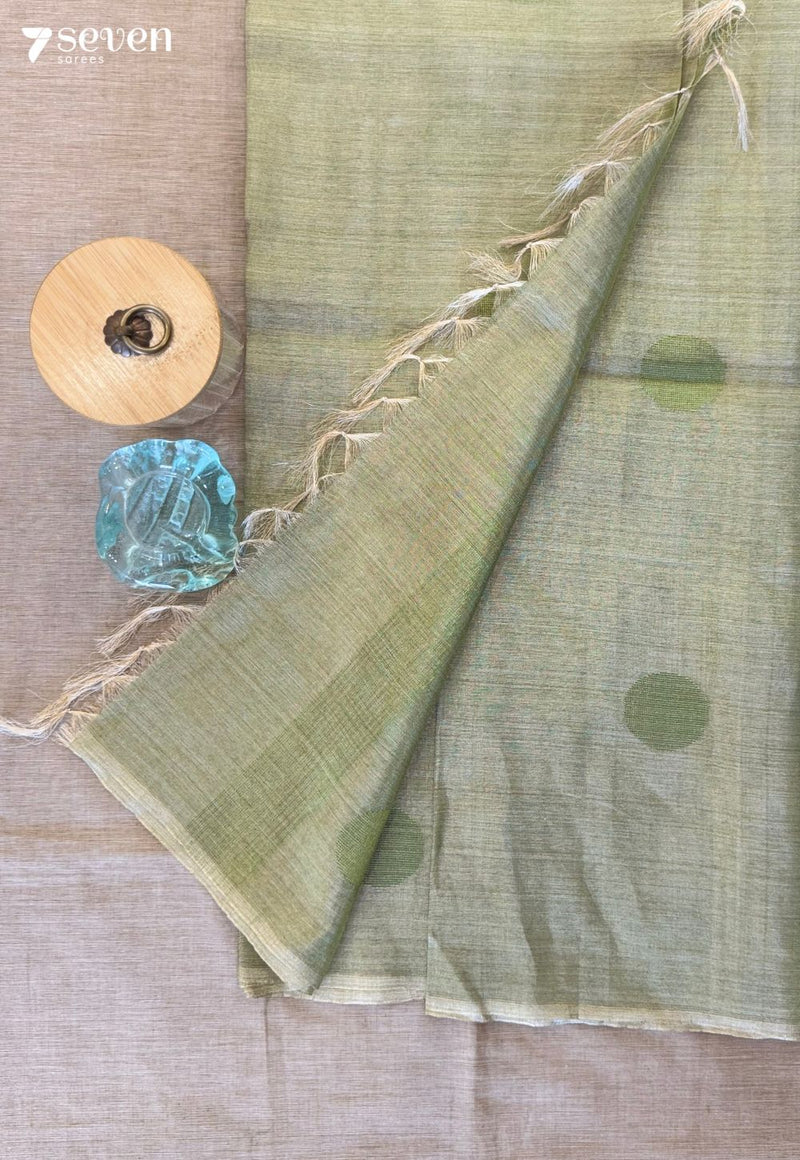 Carnation Chattisgarh Green Pure Tussar Silk Saree | Silk Mark Certified - Seven Sarees - Saree - Seven Sarees