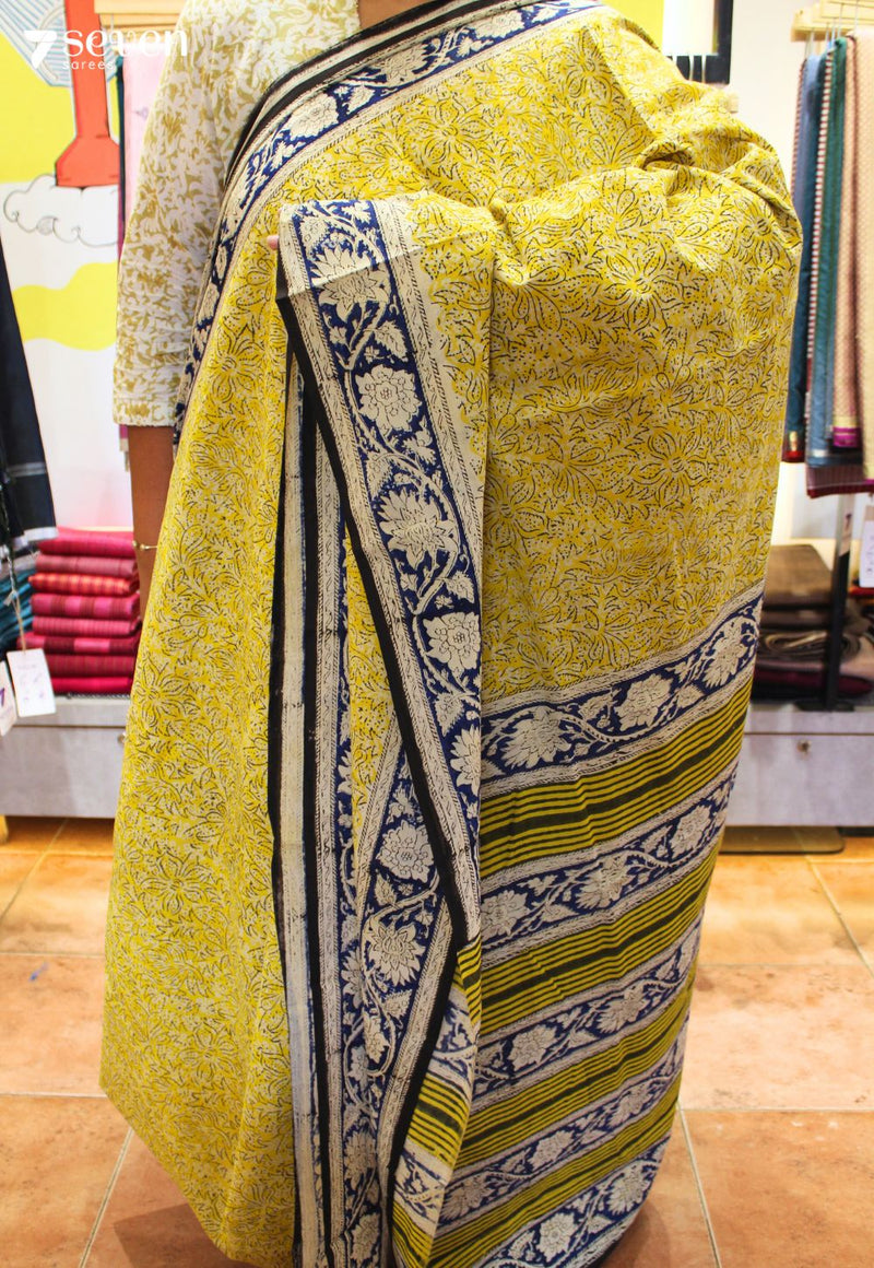 Sugandh Jaipur Yellow Handblock 100% Cotton Saree