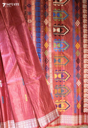 Cedar Shade Handloom Red Pure Tussar Silk(Kosa) Saree| Silk Mark Certified - Seven Sarees - Saree - Seven Sarees