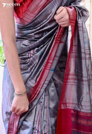 Celestial Herb Signature Seven Handloom Grey Bangalore Vegan Silk Saree - Seven Sarees - Saree - Seven Sarees