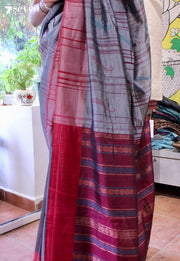 Celestial Herb Signature Seven Handloom Grey Bangalore Vegan Silk Saree - Seven Sarees - Saree - Seven Sarees