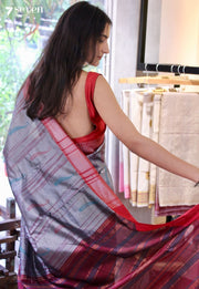 Celestial Herb Signature Seven Handloom Grey Bangalore Vegan Silk Saree - Seven Sarees - Saree - Seven Sarees