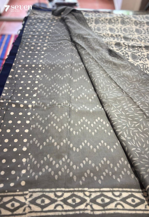 Chamomile Sunday Jaipur Grey Handblock 100% Cotton Saree - Seven Sarees - Saree - Seven Sarees