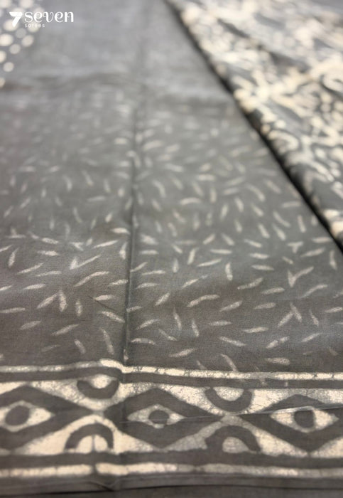 Chamomile Sunday Jaipur Grey Handblock 100% Cotton Saree - Seven Sarees - Saree - Seven Sarees