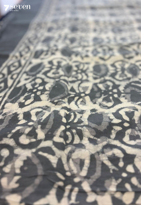 Chamomile Sunday Jaipur Grey Handblock 100% Cotton Saree - Seven Sarees - Saree - Seven Sarees