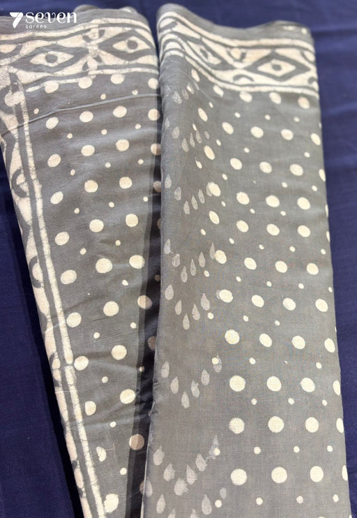 Chamomile Sunday Jaipur Grey Handblock 100% Cotton Saree - Seven Sarees - Saree - Seven Sarees