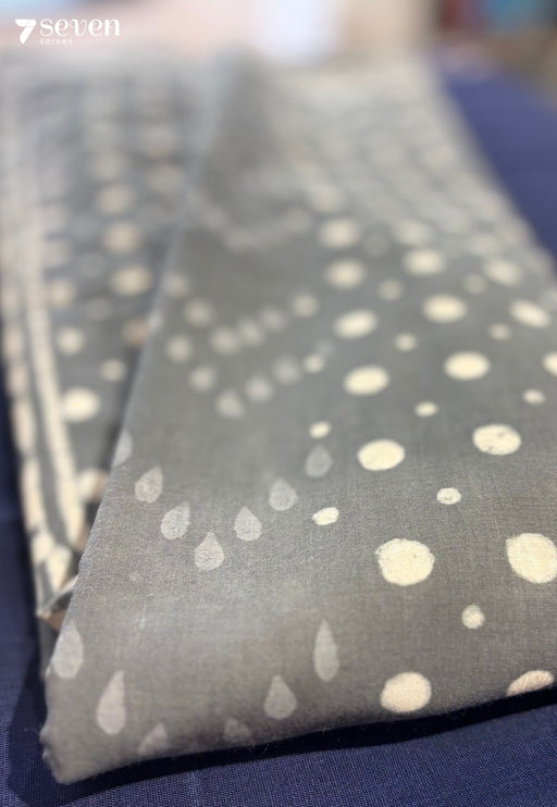 Chamomile Sunday Jaipur Grey Handblock 100% Cotton Saree - Seven Sarees - Saree - Seven Sarees