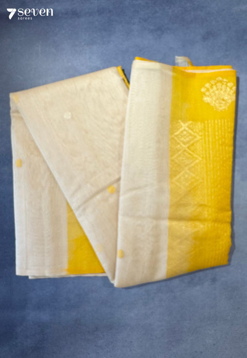 Chandragiri Signature Seven Handloom Off white - Yellow Bangalore Pure Silk Cotton Saree - Seven Sarees - Saree - Seven Sarees