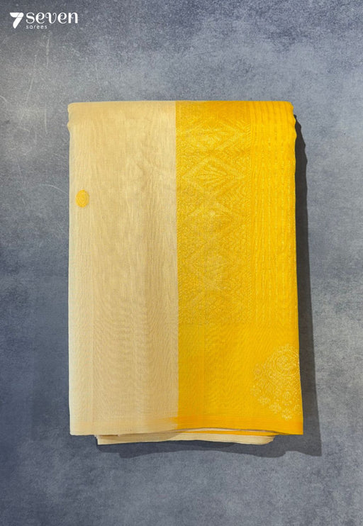 Chandragiri Signature Seven Handloom Off white - Yellow Bangalore Pure Silk Cotton Saree - Seven Sarees - Saree - Seven Sarees