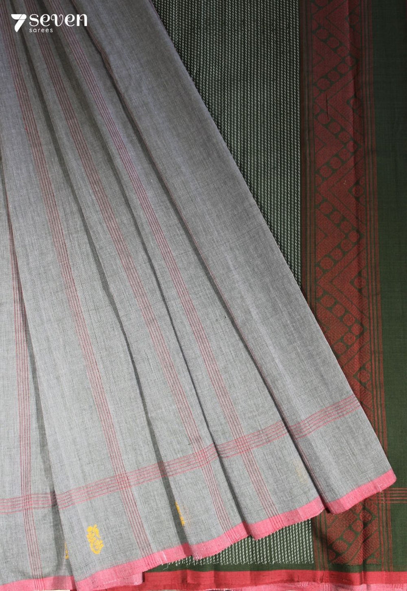 Chandram Signature Seven Handloom Grey Bangalore Pure Cotton Saree - Seven Sarees - Saree - Seven Sarees