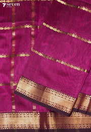 Chandrika Maheshwari Handloom Pink Silk Cotton Saree - Seven Sarees - Seven Sarees