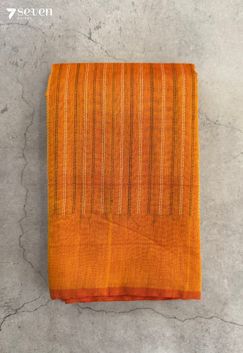 Chandrutika Signature Seven Handloom Orange Yellow Bangalore Pure Silk Cotton Saree - Seven Sarees - Saree - Seven Sarees
