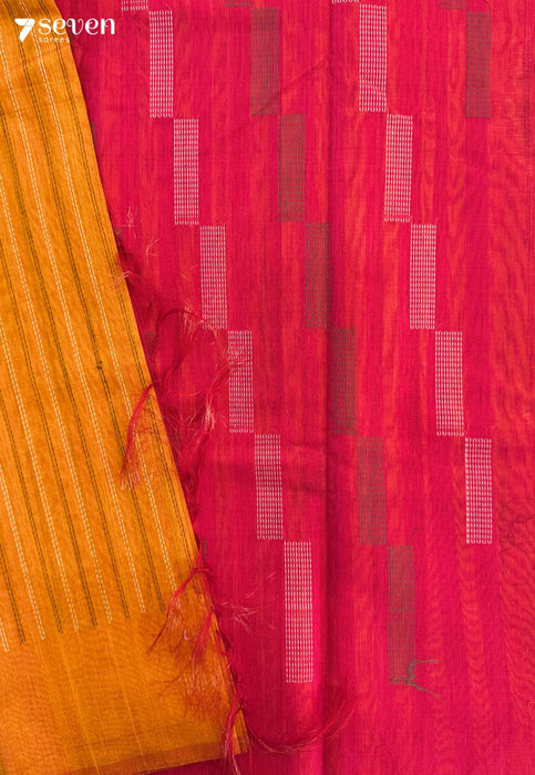 Chandrutika Signature Seven Handloom Orange Yellow Bangalore Pure Silk Cotton Saree - Seven Sarees - Saree - Seven Sarees