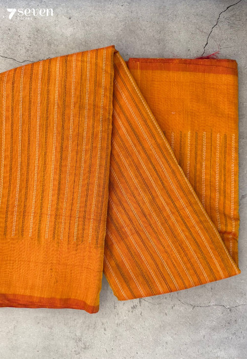 Chandrutika Signature Seven Handloom Orange Yellow Bangalore Pure Silk Cotton Saree - Seven Sarees - Saree - Seven Sarees