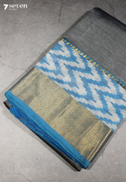Charita Mangalagiri Handloom Grey Vegan Saree with Silk Ikkat Border - Seven Sarees - Saree - Seven Sarees