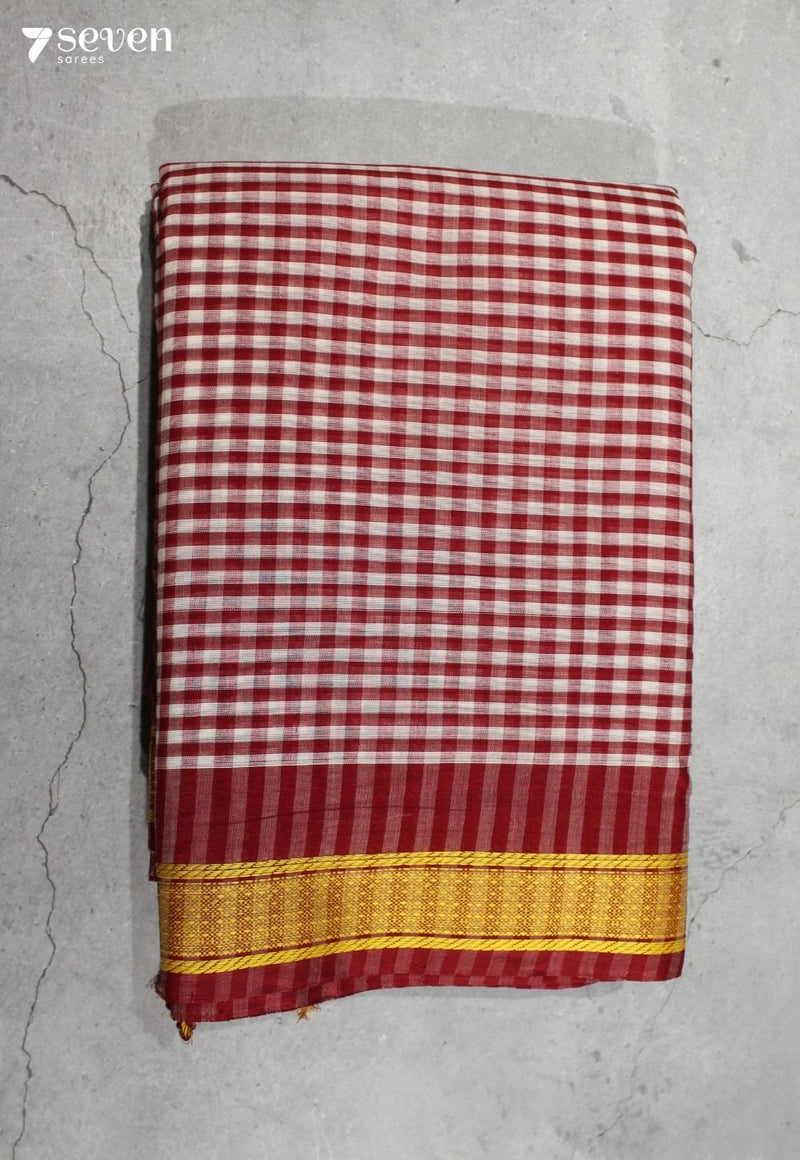 Charunika Signature Seven Handloom Red Bangalore Pure Cotton Saree - Seven Sarees - Saree - Seven Sarees
