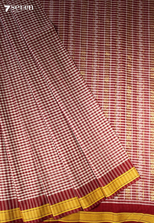 Charunika Signature Seven Handloom Red Bangalore Pure Cotton Saree - Seven Sarees - Saree - Seven Sarees
