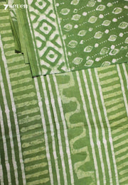 Charuvi Jaipur Green Hand Block Printed 100% Cotton Saree - Seven Sarees - Saree - Seven Sarees