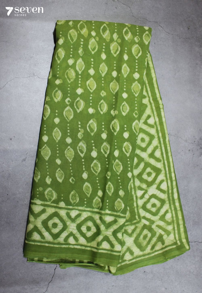 Charuvi Jaipur Green Hand Block Printed 100% Cotton Saree - Seven Sarees - Saree - Seven Sarees