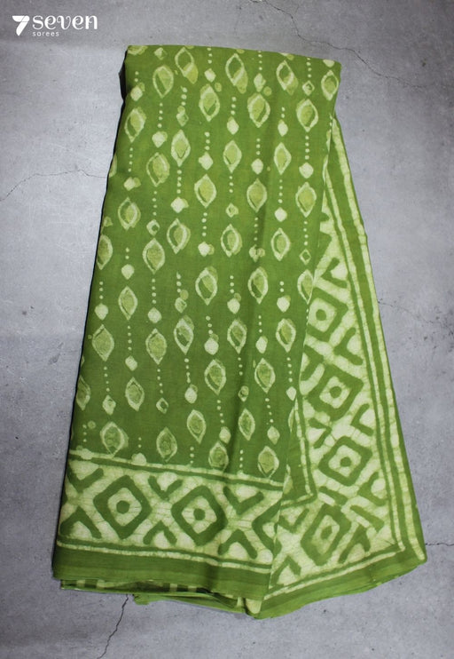 Charuvi Jaipur Green Hand Block Printed 100% Cotton Saree - Seven Sarees - Saree - Seven Sarees