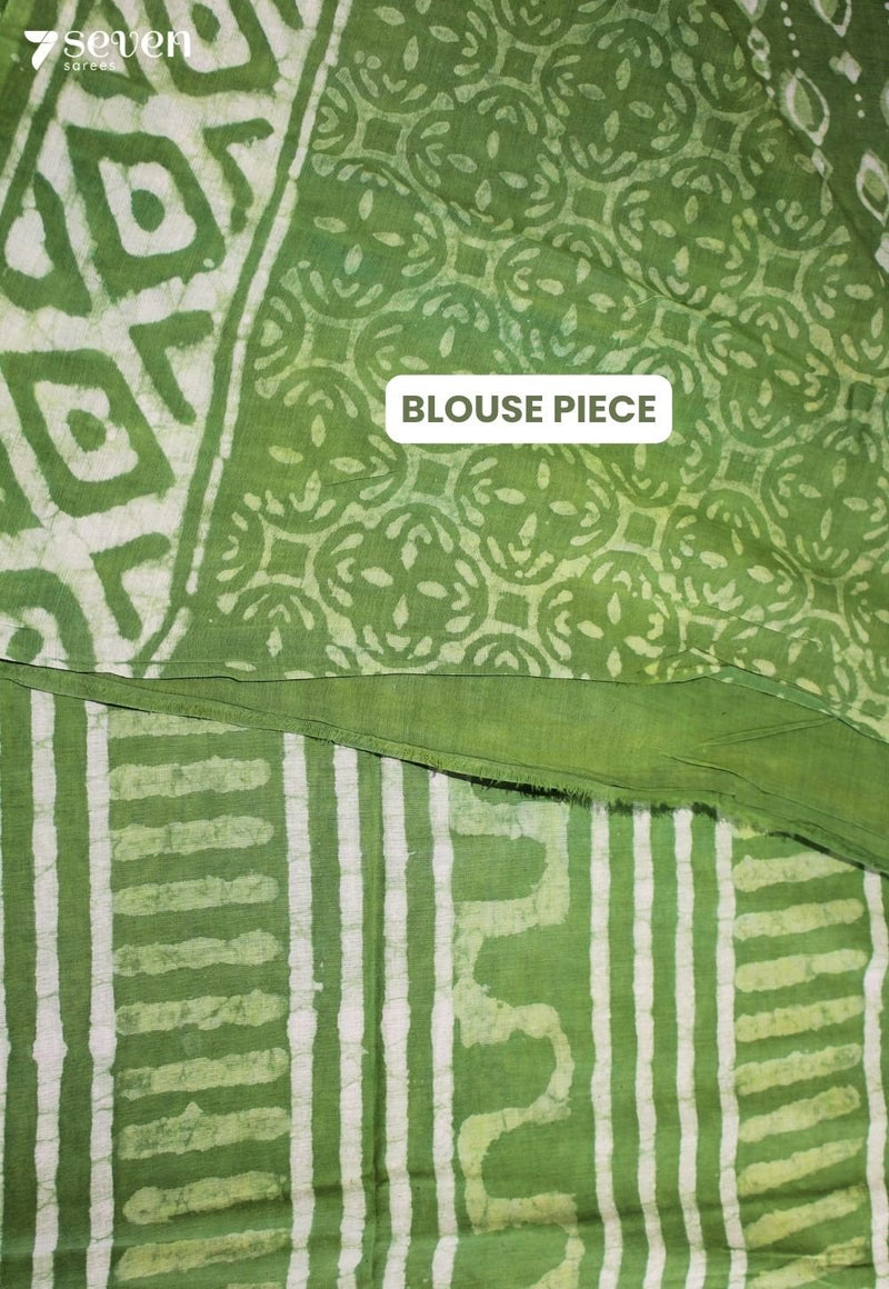 Charuvi Jaipur Green Hand Block Printed 100% Cotton Saree - Seven Sarees - Saree - Seven Sarees