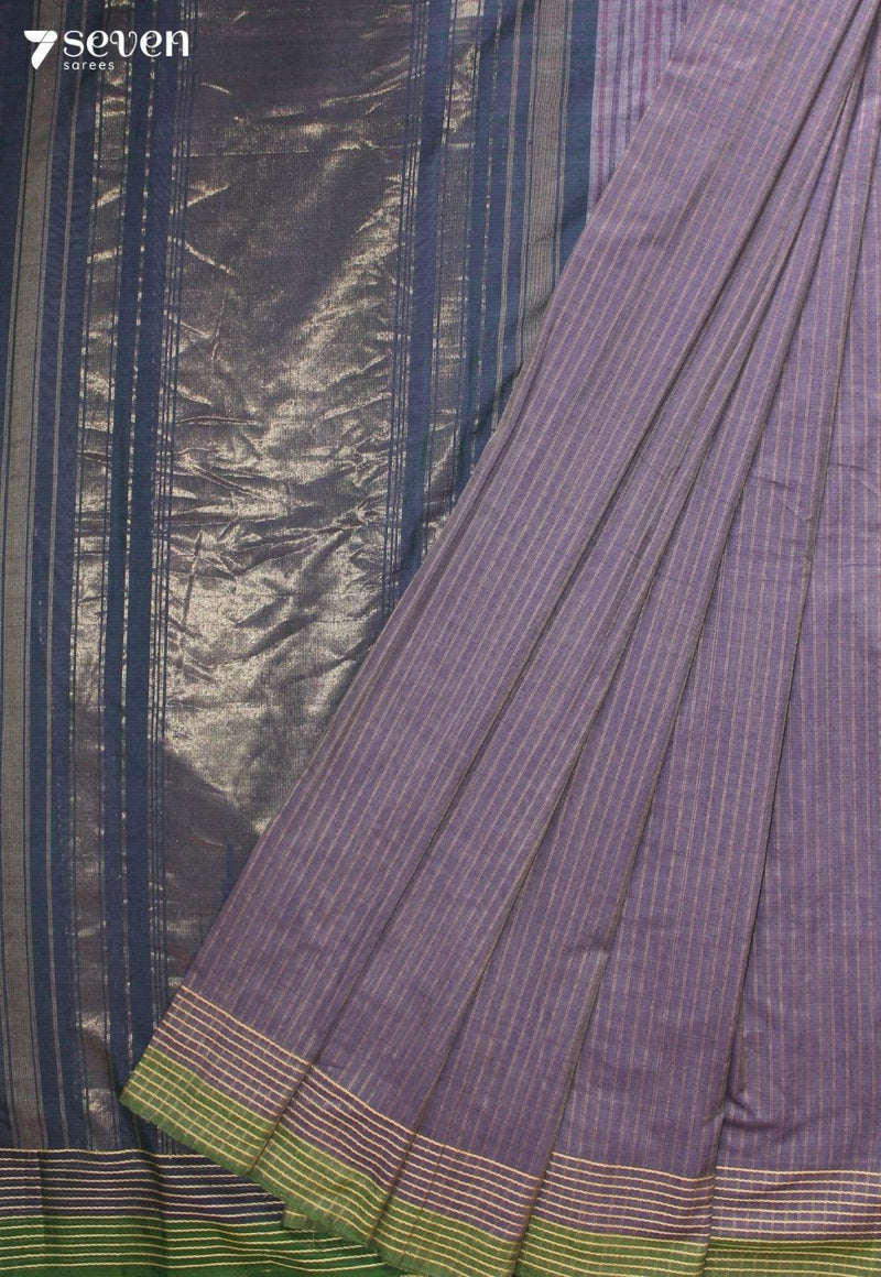 Charvini Signature Seven Handloom Purple Bangalore Pure Cotton Saree - Seven Sarees - Saree - Seven Sarees