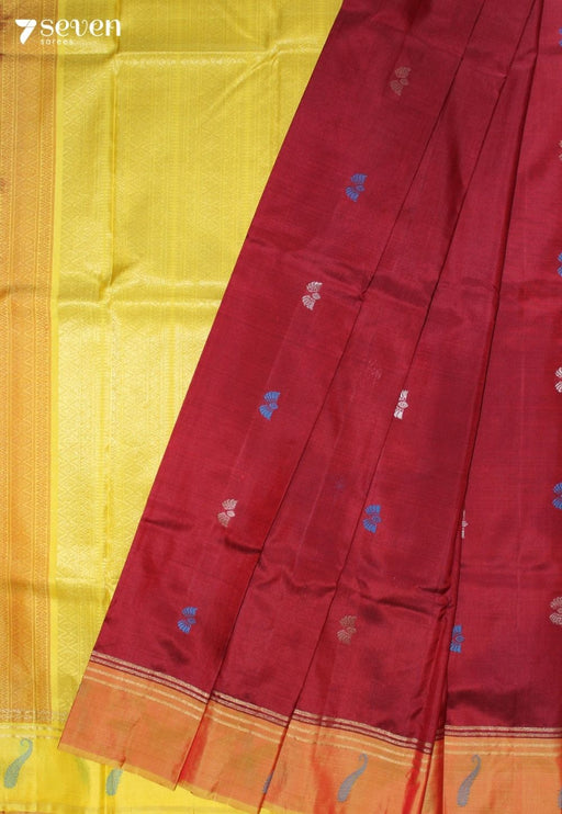 Chayura Signature Seven Handloom Red Bangalore Pure Silk Saree|Silk Mark Certified - Seven Sarees - Saree - Seven Sarees