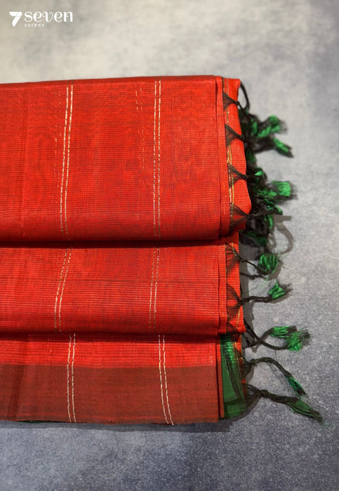Cheliya Mangalagiri Handloom Red Vegan Silk Saree - Seven Sarees - Saree - Seven Sarees
