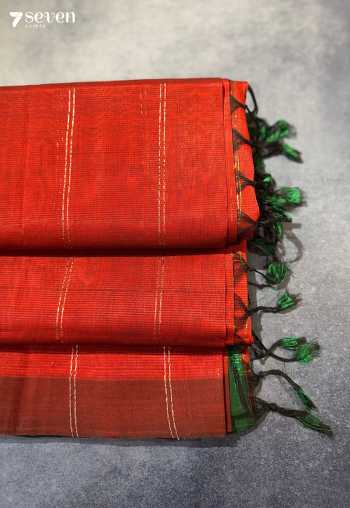 Cheliya Mangalagiri Handloom Red Vegan Silk Saree - Seven Sarees - Saree - Seven Sarees