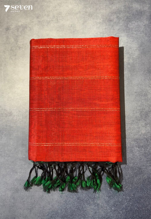 Cheliya Mangalagiri Handloom Red Vegan Silk Saree - Seven Sarees - Saree - Seven Sarees