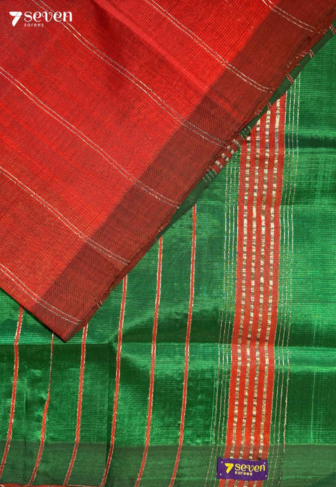 Cheliya Mangalagiri Handloom Red Vegan Silk Saree - Seven Sarees - Saree - Seven Sarees