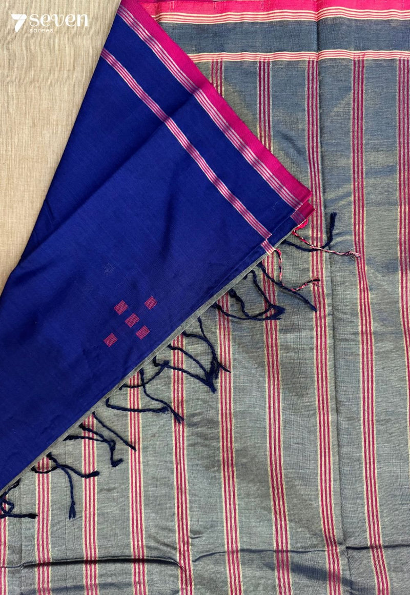 Cherry Trace Signature Seven Handloom Blue Bangalore Vegan Silk Saree - Seven Sarees - Saree - Seven Sarees