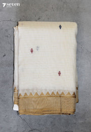 Cherumi Signature Seven Handloom Off-White Bangalore Linen Cotton Saree - Seven Sarees - Saree - Seven Sarees