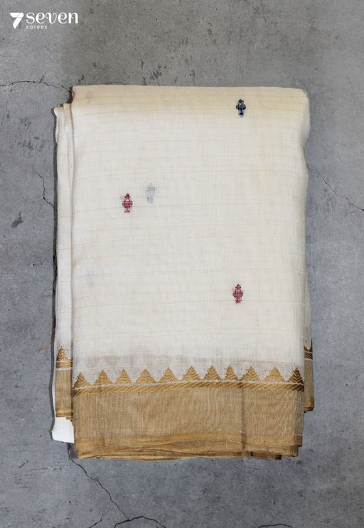 Cherumi Signature Seven Handloom Off-White Bangalore Linen Cotton Saree - Seven Sarees - Saree - Seven Sarees