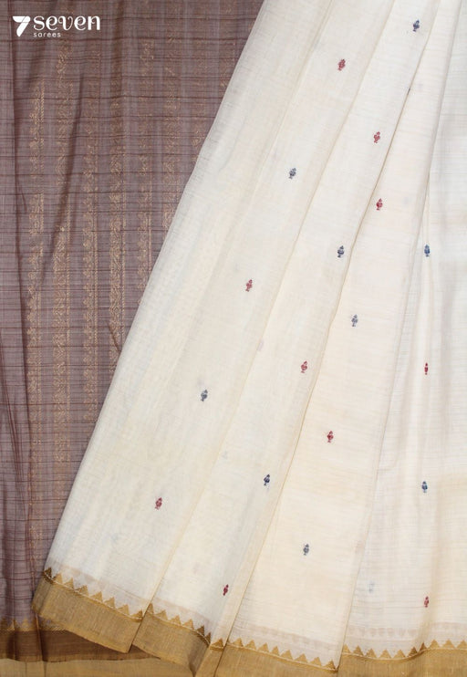 Cherumi Signature Seven Handloom Off-White Bangalore Linen Cotton Saree - Seven Sarees - Saree - Seven Sarees