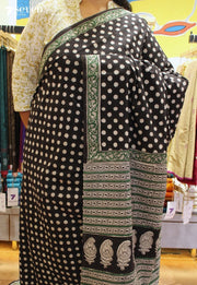 Chhaya Jaipur Black Hand Block Printed 100% Cotton Saree - Seven Sarees - Saree - Seven Sarees