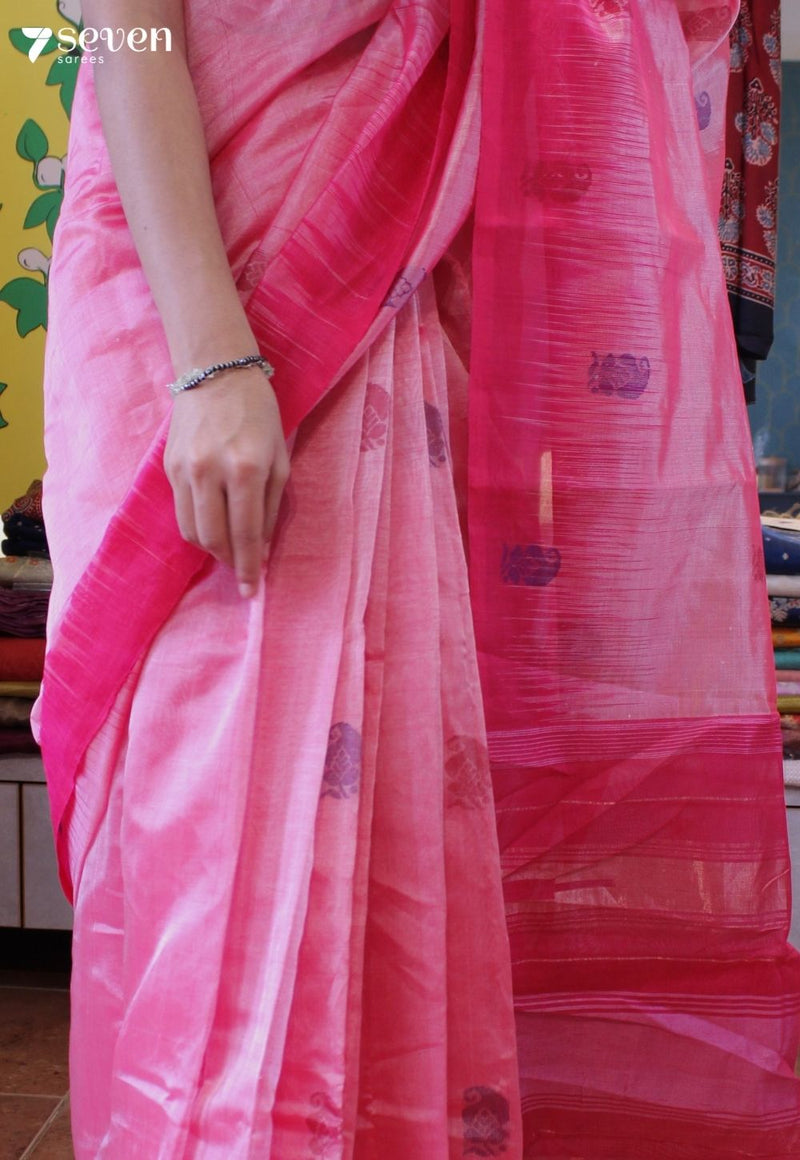 Chilly Marigold Signature Seven Handloom Pink Bangalore Vegan Silk Saree - Seven Sarees - Saree - Seven Sarees