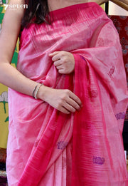 Chilly Marigold Signature Seven Handloom Pink Bangalore Vegan Silk Saree - Seven Sarees - Saree - Seven Sarees